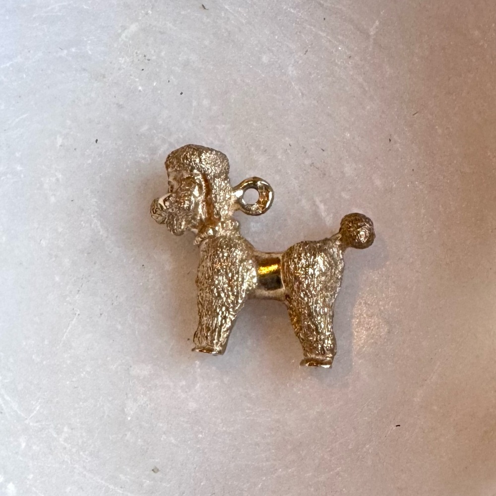 Vintage 10K Gold Poodle Charm 1950s Solid Gold Dog Pendant Retro